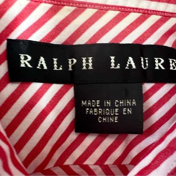 Ralph Lauren Black Label Womens Cotton Button Down Shirt Red 10 Striped 671 - Picture 2 of 3